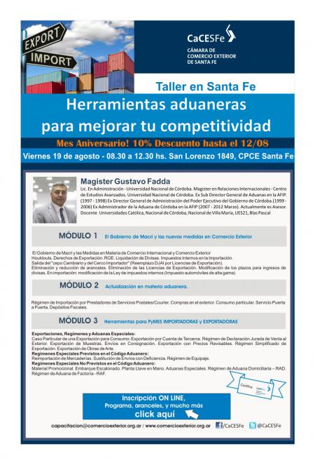 Curso en Santa Fe:Herramientas aduaneras para mejorar tu competitividad. ÚLTIMOS LUGARES!!!