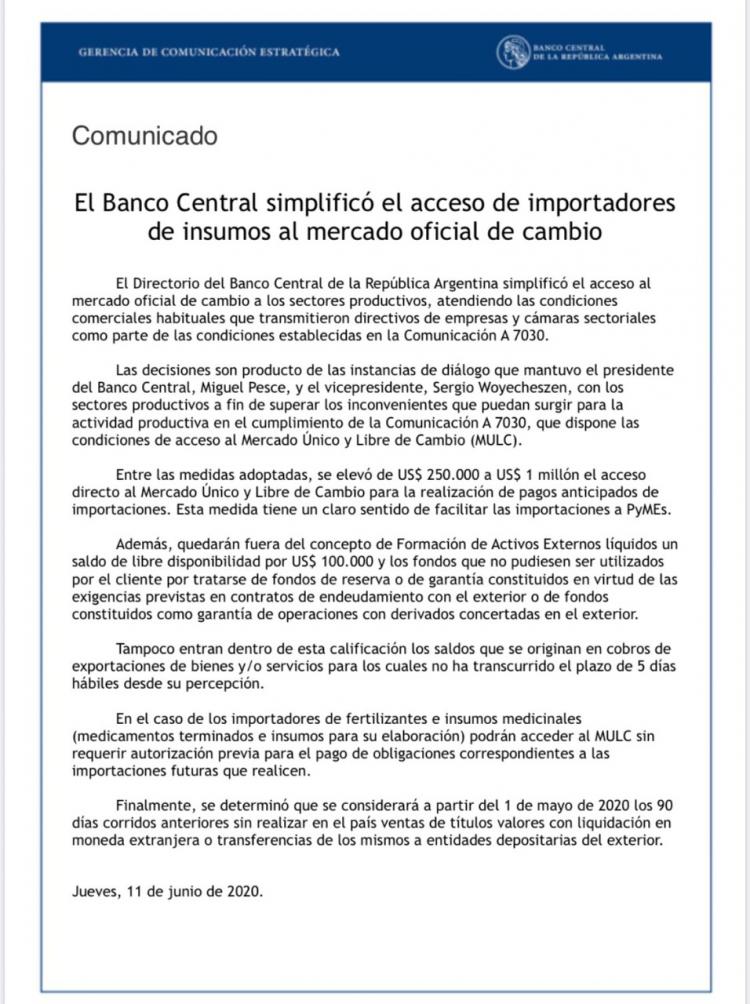 Simplificación del acceso de importadores de insumos al MULC