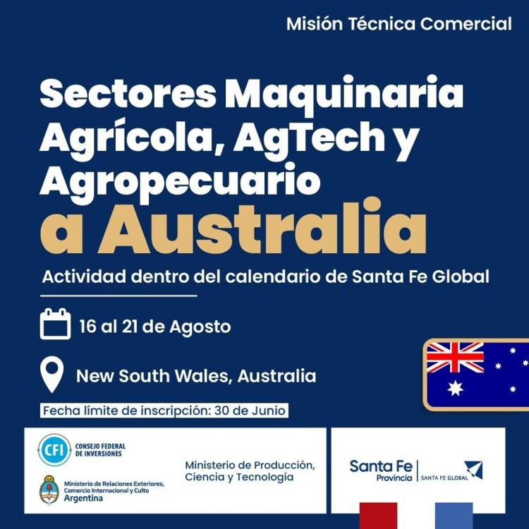 Mision Tecnico Comercial Presencial a Australia. Sector Maquinaria Agricola, Agropartes, Agtech, Productores Agropecuarios.