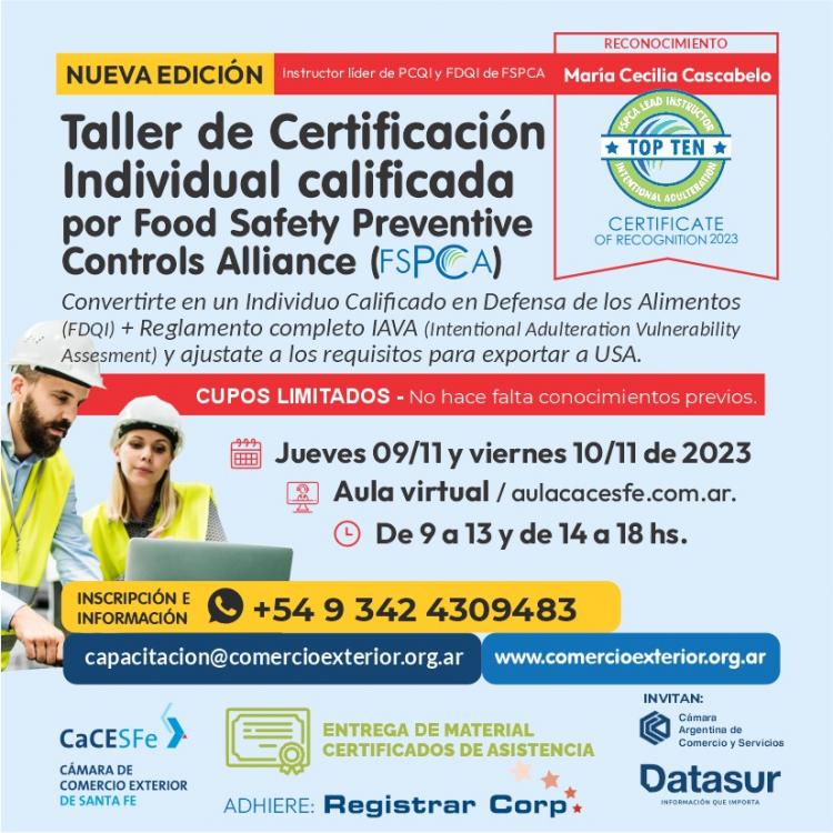 #NUEVAMENTE - VIRTUAL# Taller de Certificacion Individual calificada por Food Safety Preventive Controls Alliance (FSPCA)