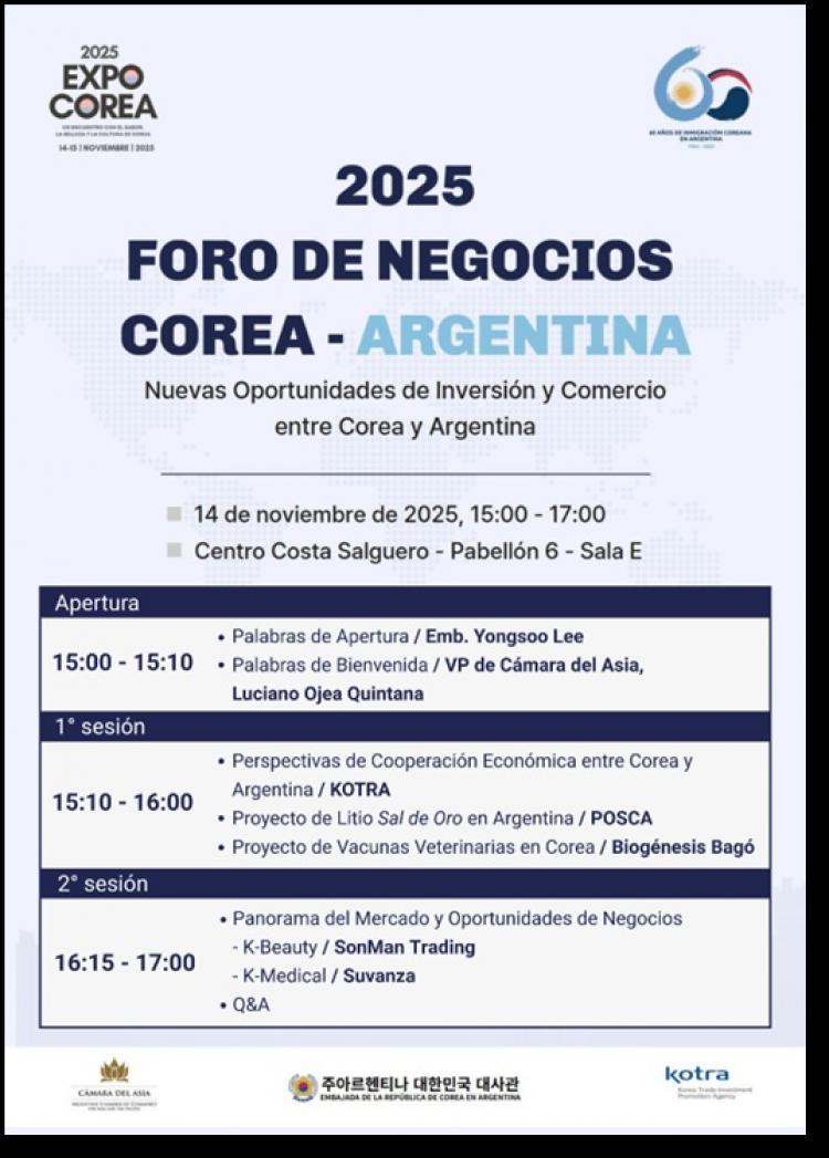 Foro de Negocios Corea-Argentina: Nuevas Oportunidades de Inversion y Comercio entre Corea y Argentina
