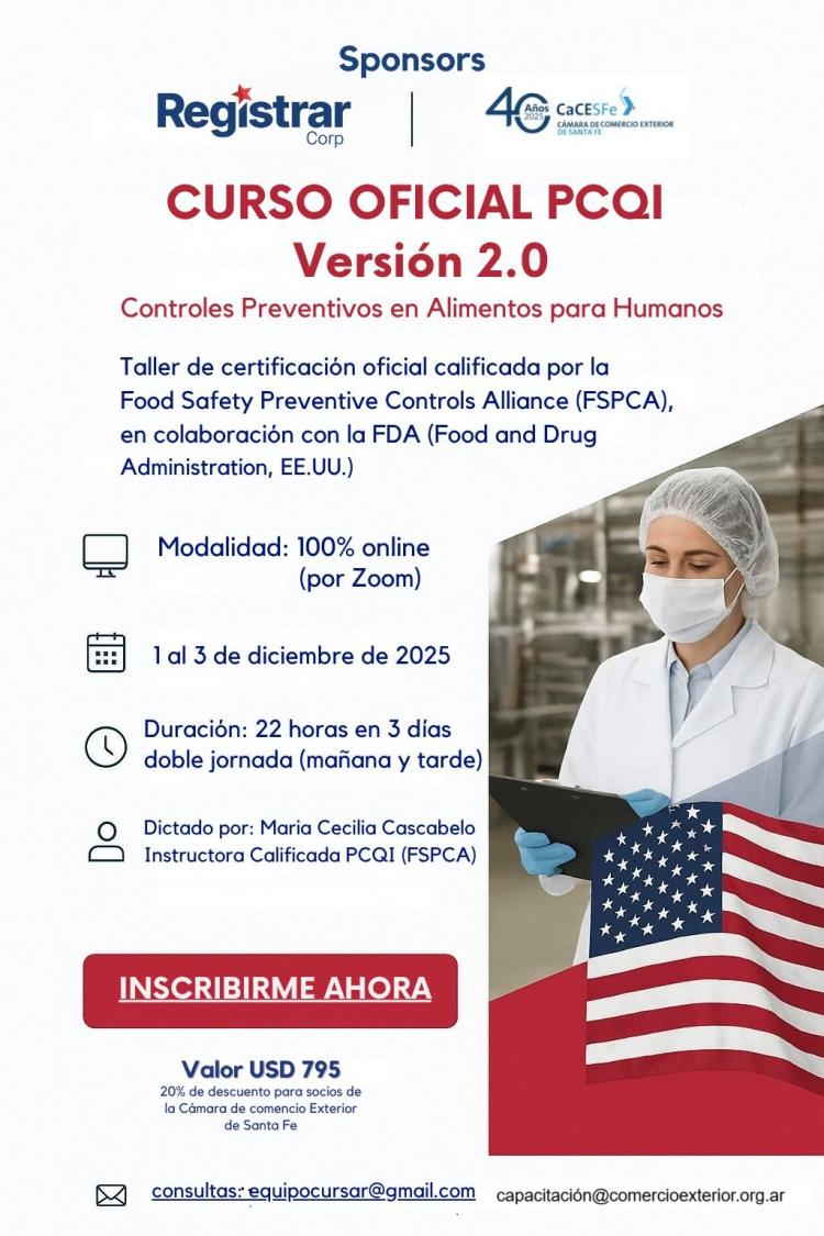 Curso Oficial PCQI – Version 2.0 (Controles Preventivos para Alimentos Humanos)
